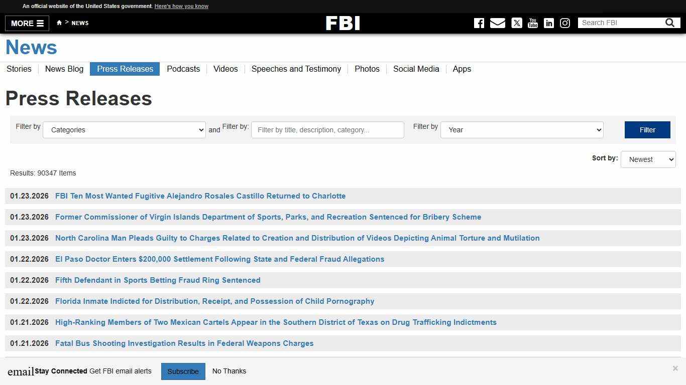 Press Releases — FBI