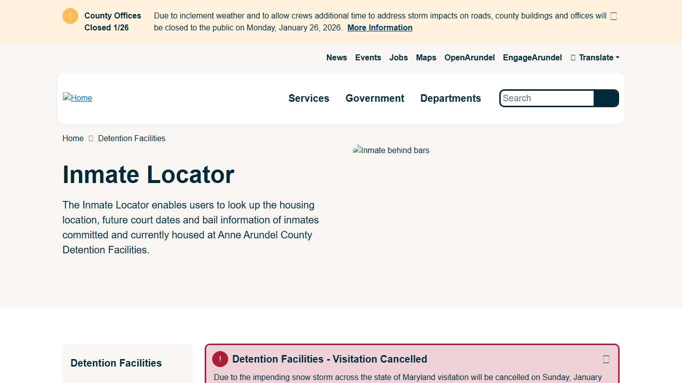 Inmate Locator Anne Arundel County Government